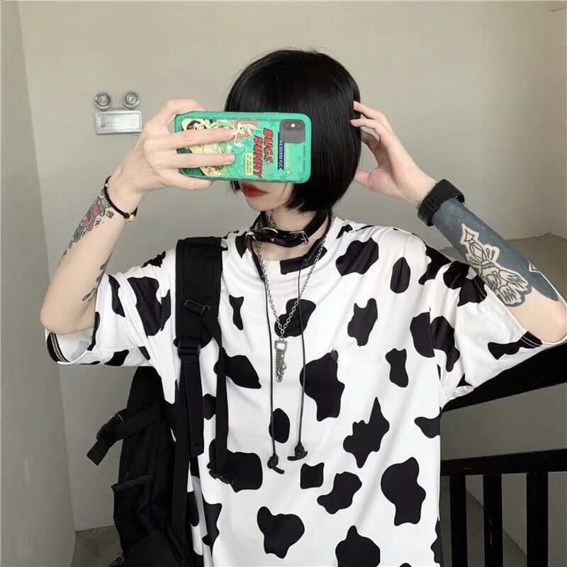 Áo Thun Tay Lỡ Tshirt Nữ Nam Unisex BÒ SỮA Chất Vải Thun Cotton Loang 3D