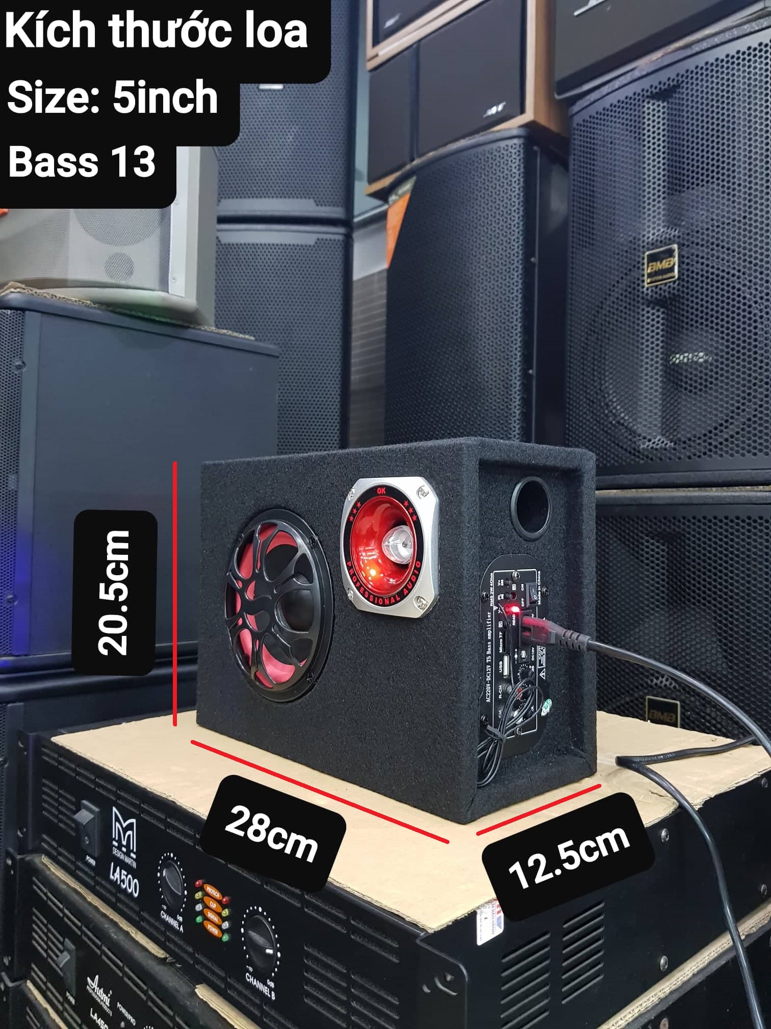 Loa CROWN 5: Dáng vuông, Có Bluetooth, Bass 13, Nguồn điện 220v và 12v