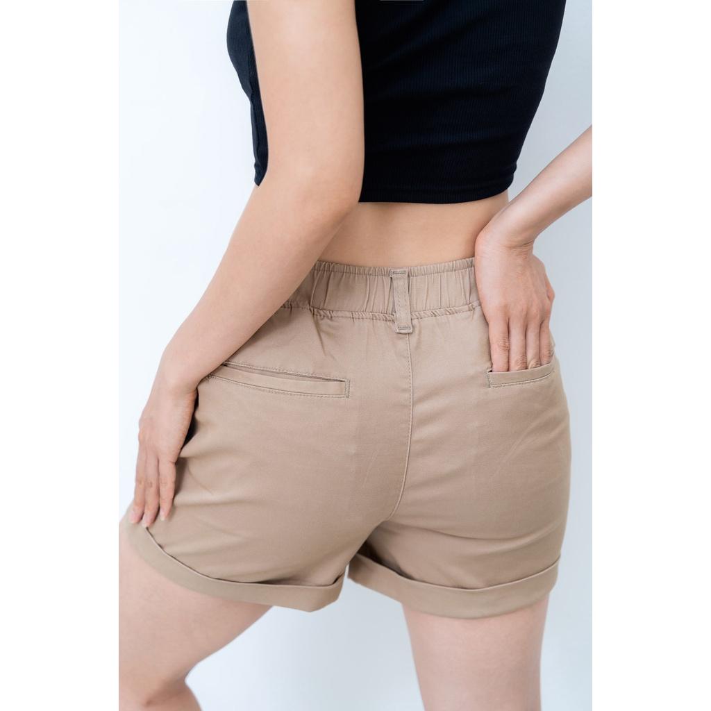 Quần short kaki nữ lưng thun BLOSS - Vải cotton kaki nhung mịn, co giãn phong cách Hàn Quốc GINE STORE