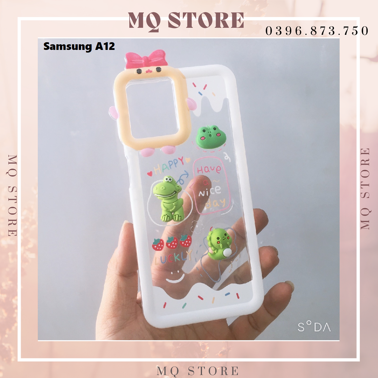 Ốp lưng TPU dẻo viền vuông camera nơ gắn thú nỗi dành cho Samsung A12/ M12