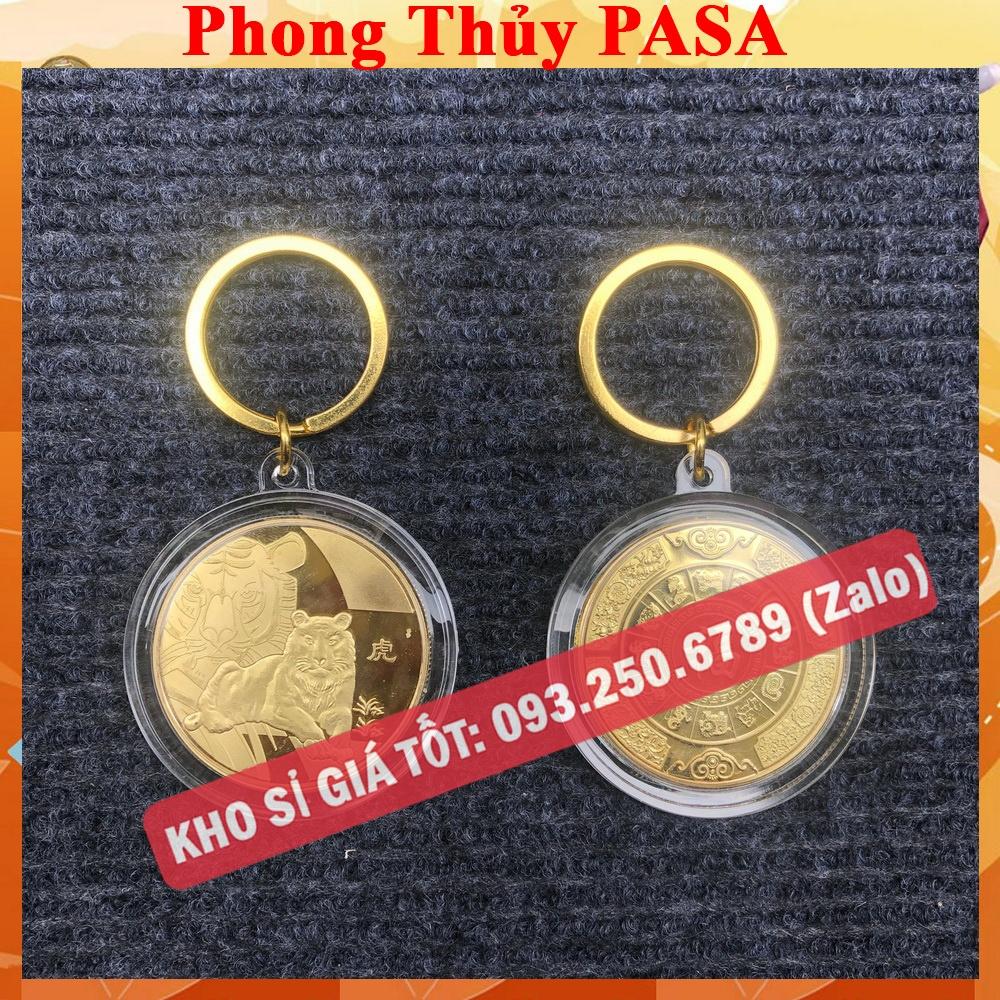 Móc Khóa Đồng Xu Khắc Hình 12 Con Giáp, Niken Mạ Vàng Phong Thủy - AnNhien