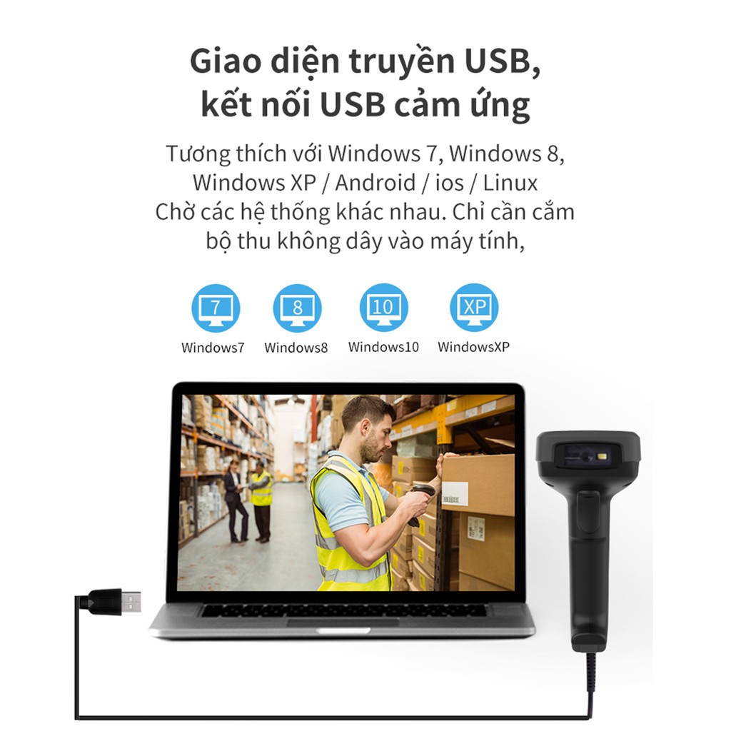 Máy Quét Mã Vạch Deli - Kết Nối Bluetooth, Độ Phân Giải Cao - Phù Hợp Cho Cửa Hàng, Siêu Thị - Hàng Chính Hãng - E14953W/E14953/E14952