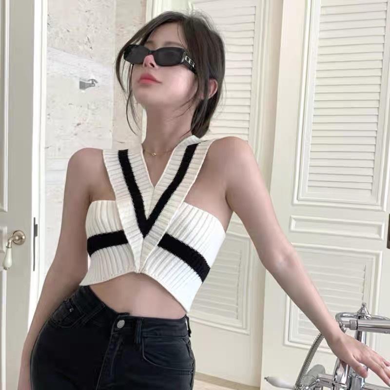 Áo hai dây croptop len dệt kim nữ hàng đẹp thiết kế Quảng Châu cao cấp phong cách cá tính