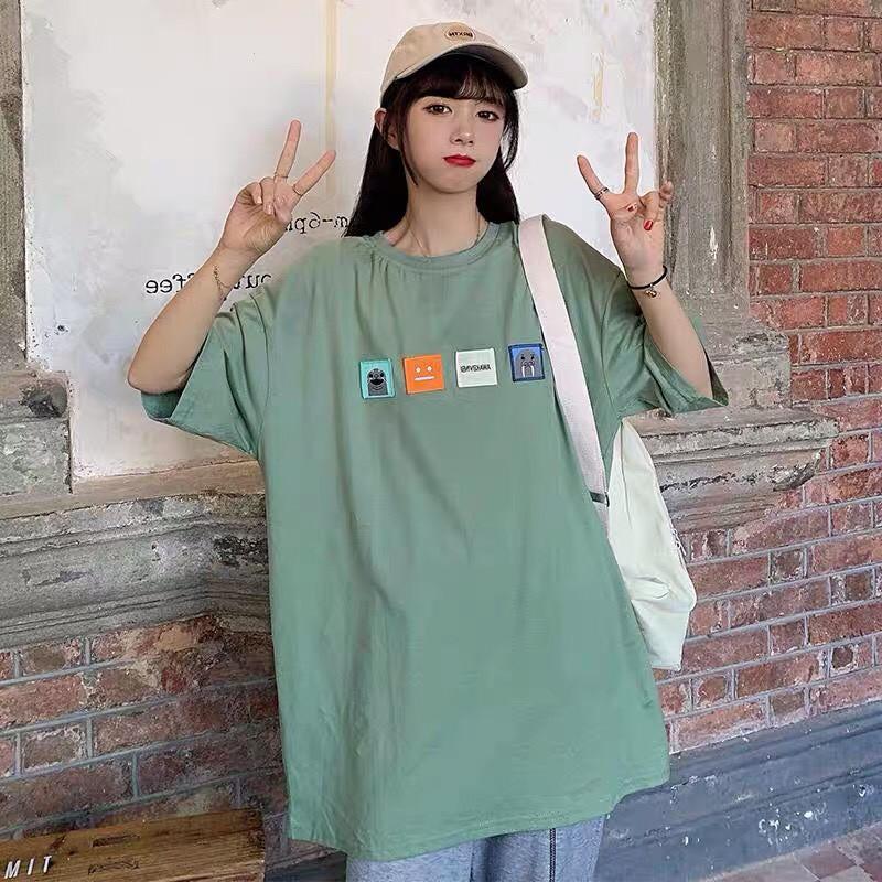 Áo thun tay lỡ form rộng - phông nam nữ cotton oversize - T shirt thêu 4 logo - 2N Unisex