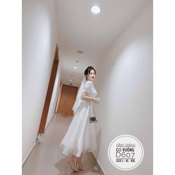 Đầm big size Đầm trắng cổ vuông cotton lạnh 60-90kg