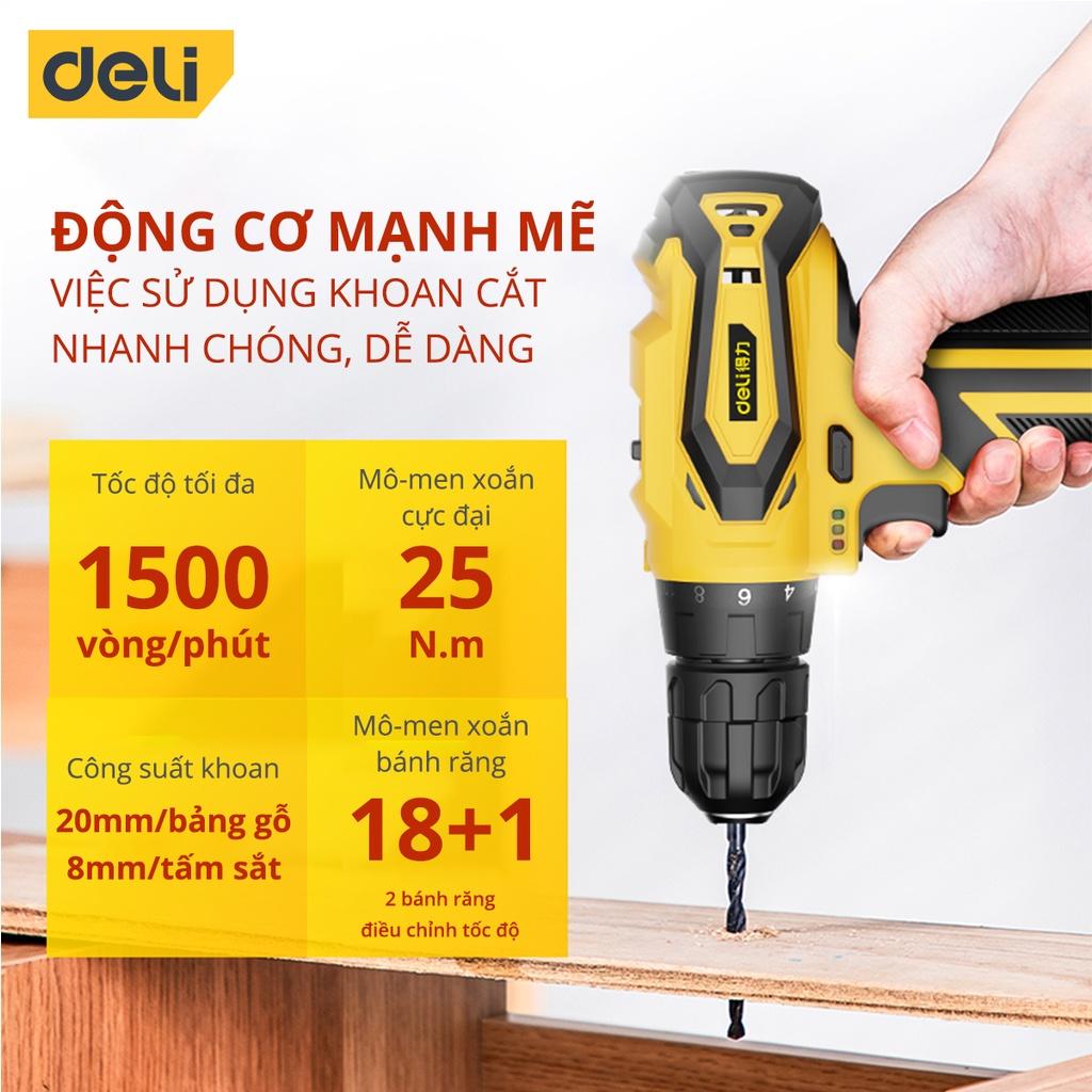 Máy Khoan Bắt Vít Cầm tay Chính Hãng Chạy Pin 1500mA, momen Xoắn 20Nm-DeLi Tools 6261