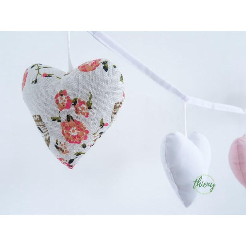 Dây trái tim vải cotton kaki xịn, may đẹp - trang trí, Decor, Sinh nhật, màu trắng hoa hồng