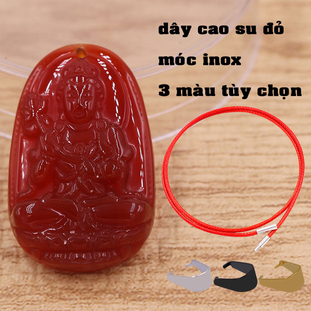 Mặt dây chuyền Đại thế chí mã não đỏ 3.6 cm kèm vòng cổ dây cao su đỏ, Phật bản mệnh, mặt dây chuyền phong thủy