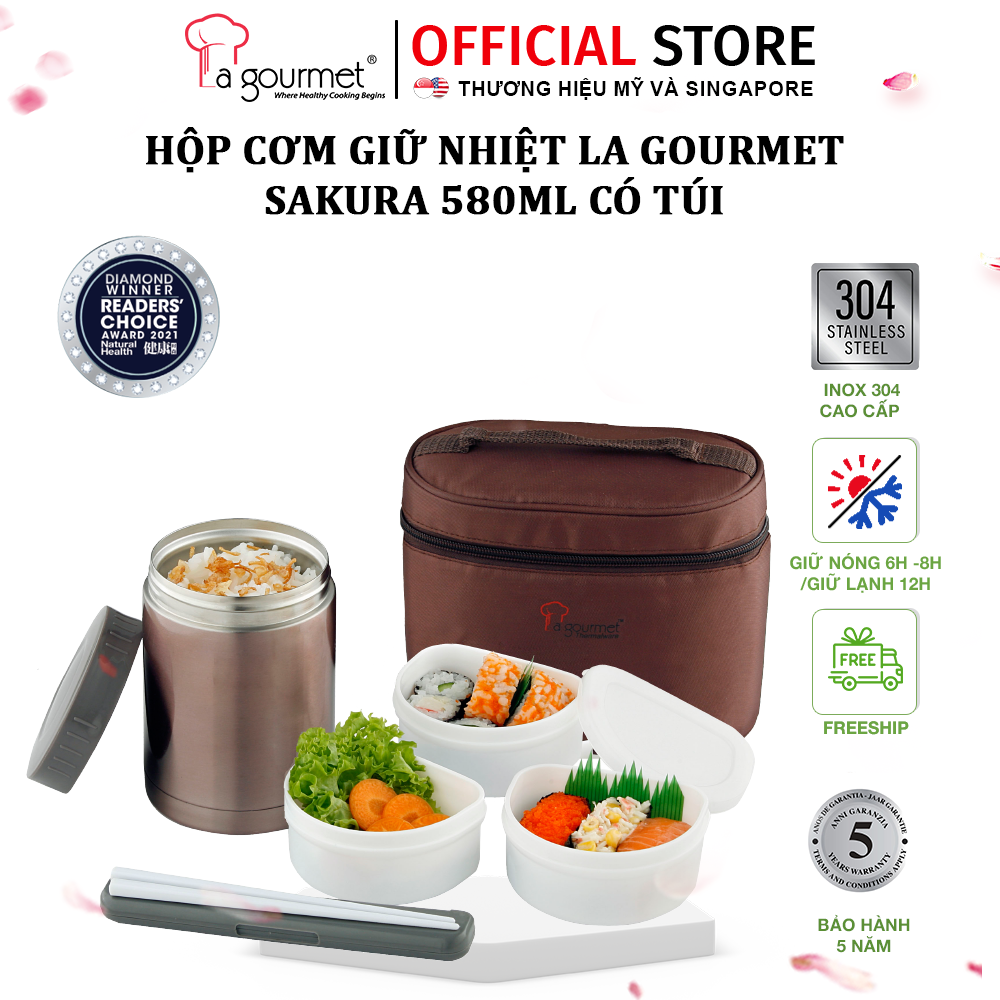 Bộ hộp cơm giữ nhiệt có túi cao cấp La gourmet Sakura 302618 - 4 món (bảo hành 5 năm)