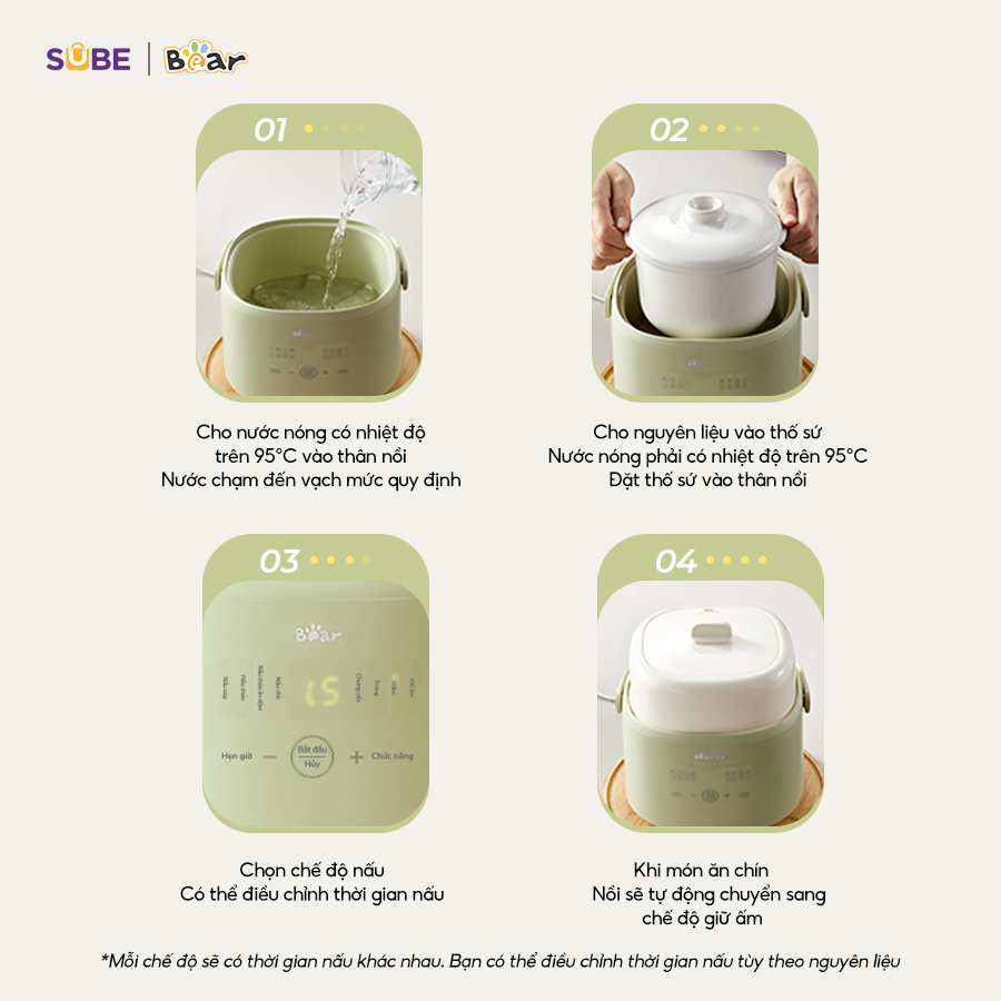 Nồi Nấu Chậm Bear 1L Chính Hãng 8 Chế Độ Nấu Hầm Chưng Yến Tiết Kiệm Thời Gian Giữ Trọn Dinh Dưỡng SB-NNC10 - Hàng Chính Hãng