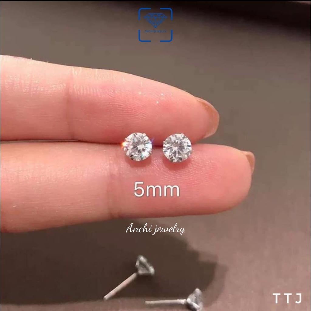 Bông tai nụ đá nam nữ bạc thật giá xưởng Anchi jewelry