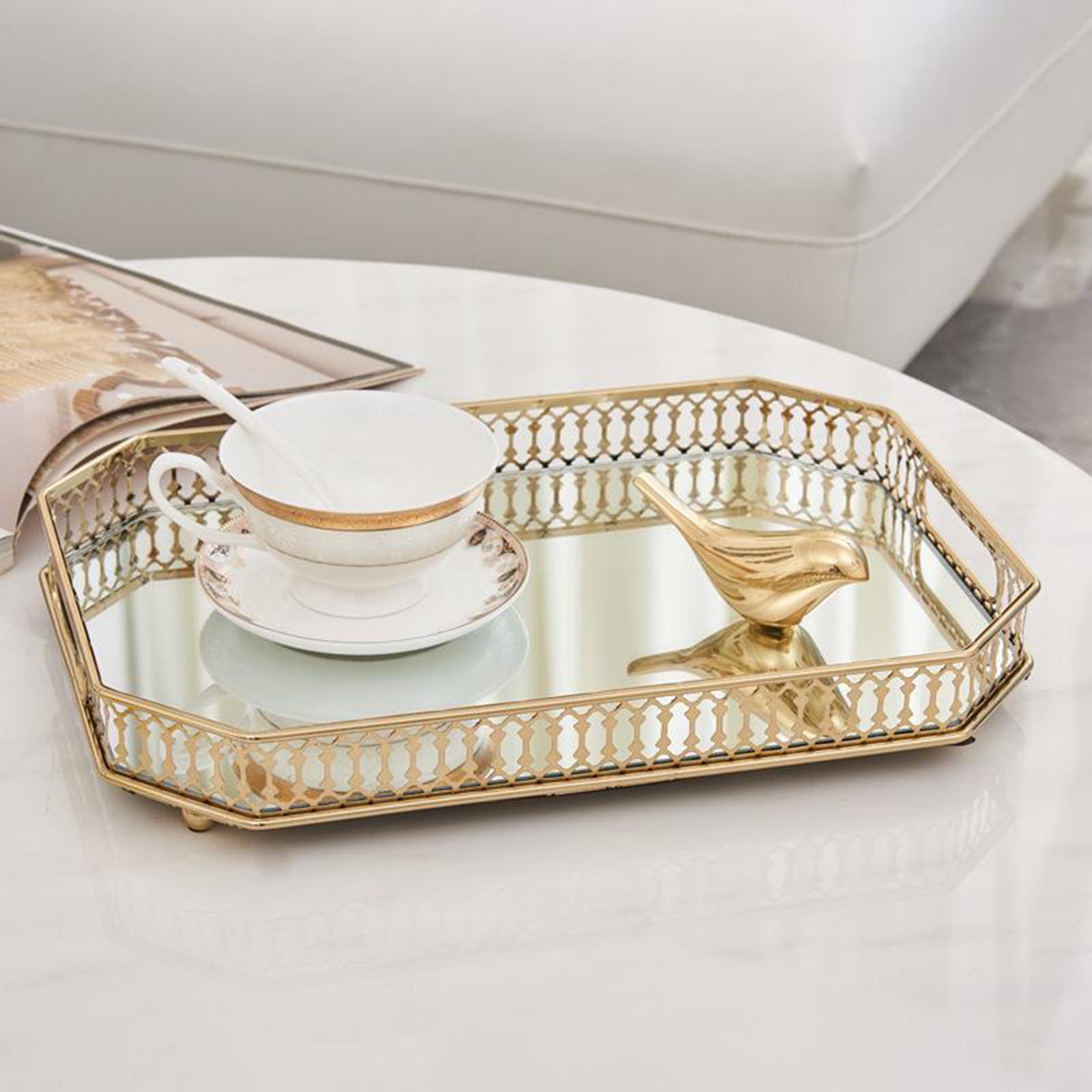 Mirrored Crystal Vanity Tray - Ornate Decorative Tray for Perfume, Jewelry and Makeup