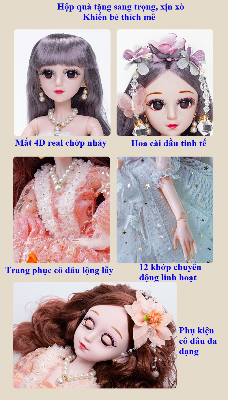 Búp bê Barbie cô dâu 60 cm đồ chơi-Hộp quà sang trọng cho bé