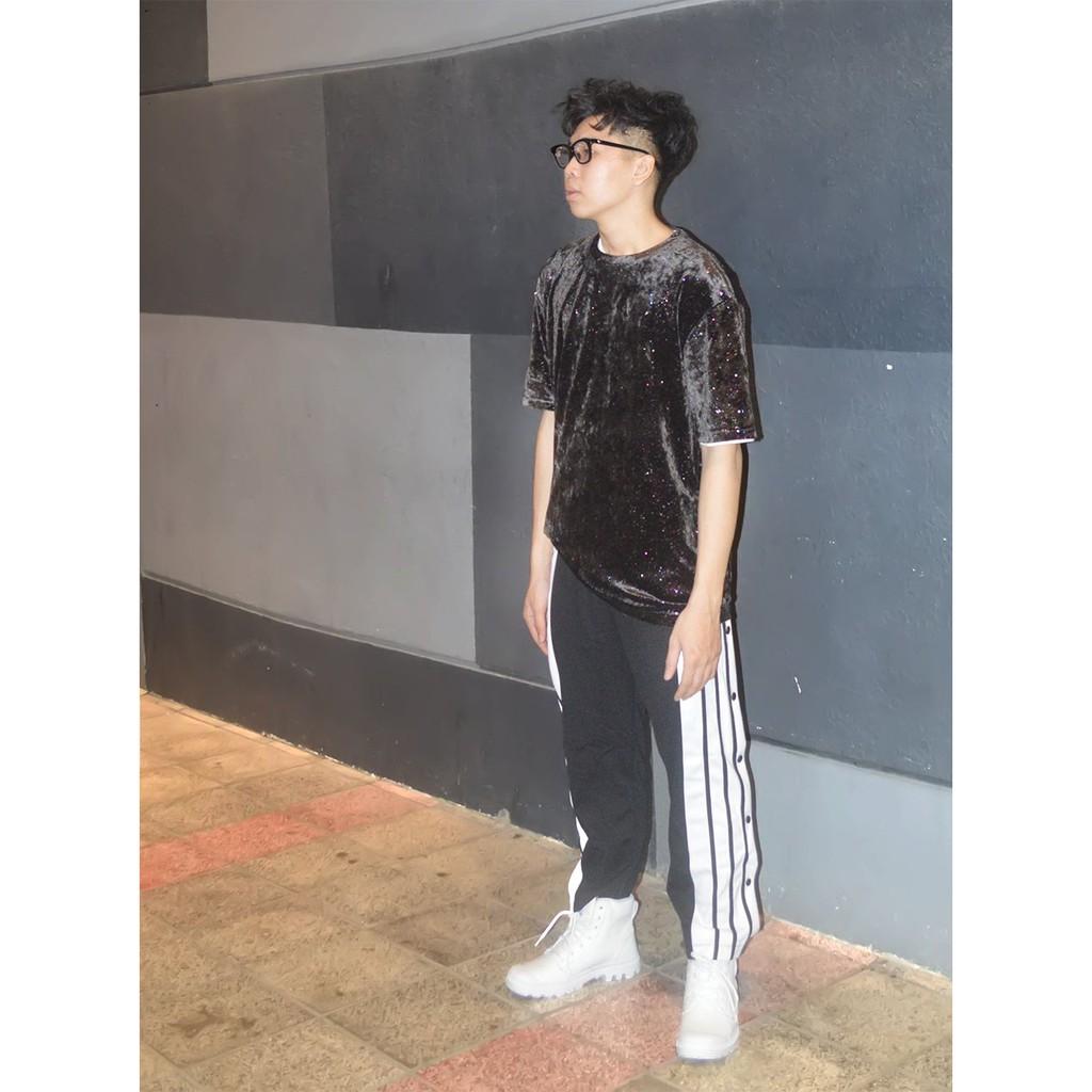 Áo thun nhung nam nữ unisex Ánh kim tuyến In Black - Giá sỉ Unisex aothununisex aophongnam