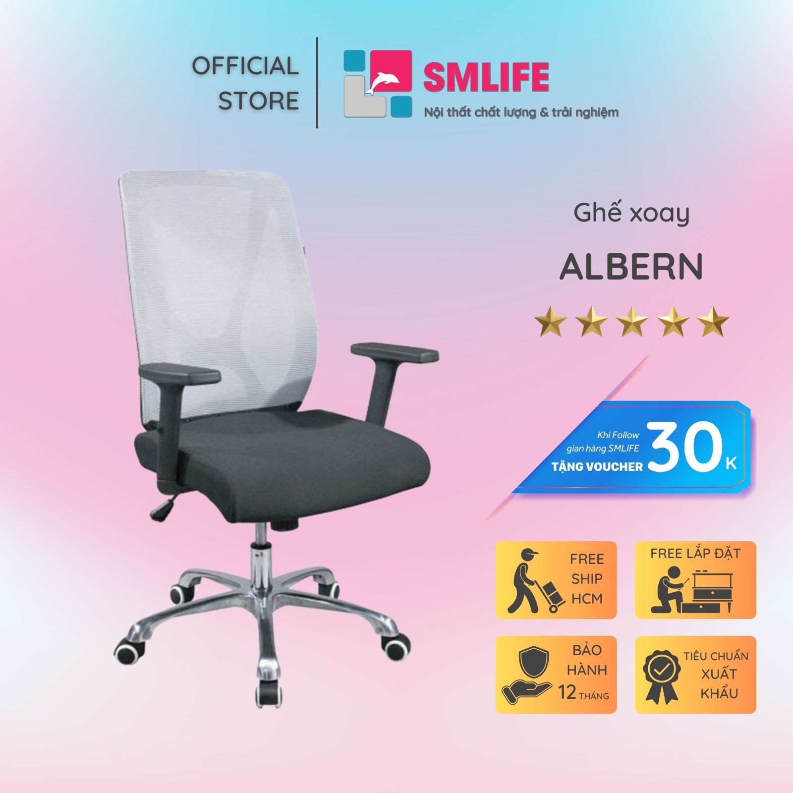 Ghế xoay văn phòng lưng trung bọc lưới SMLIFE Albern