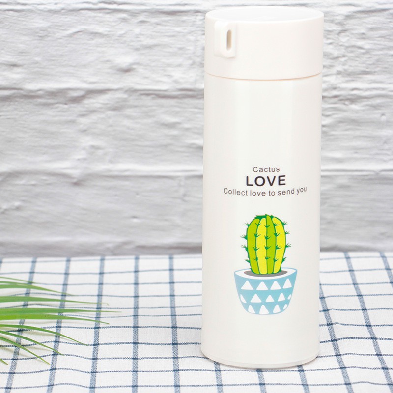 Bình nước in hình xương rồng nhiều màu 400ml cute