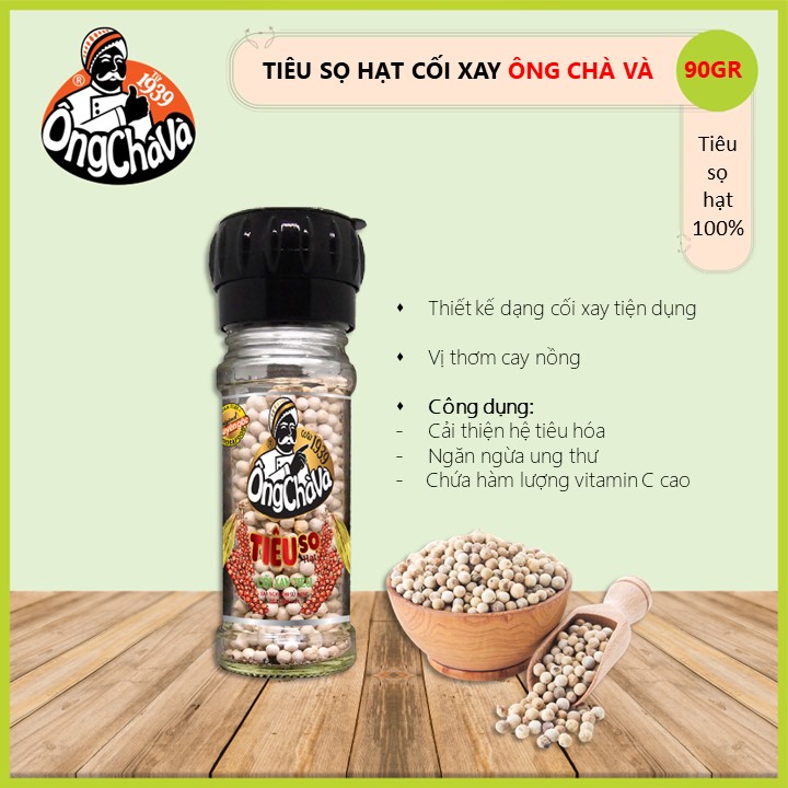 Tiêu Sọ Hạt Ông Chà Và 40g (White Pepper) - Có Cối Xay Tiện Dụng