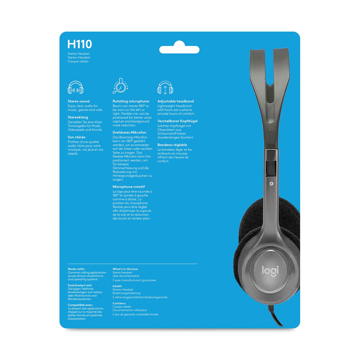 Logitech H110 3.5mm , Tai Nghe Chụp Tai Tích Hợp Micro Cho Máy Tính - Hàng Chính Hãng