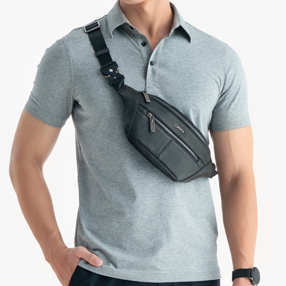 Túi Đeo Chéo Nam Túi Đeo Trước Ngực GENCE TZ01 Chất Liệu Da Bò Cao Cấp Màu Đen