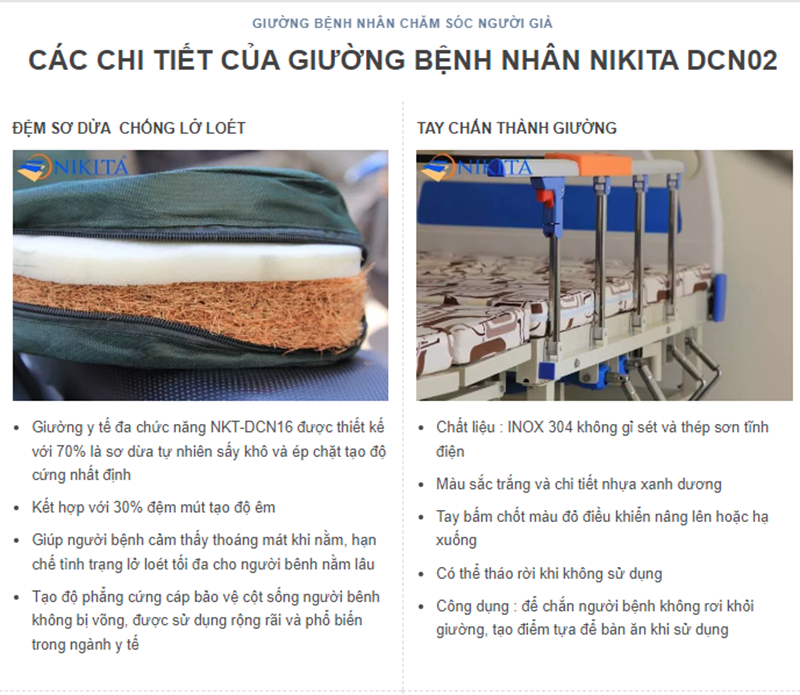 Giường bệnh Y tế, đa chức năng hỗ trợ chăm sóc người bệnh - Hàng chính hãng NIKITA