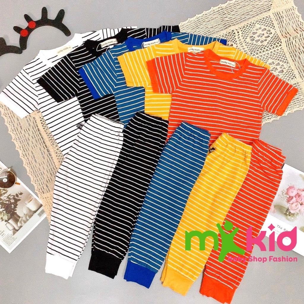 Bộ Tay Ngắn, Quần Dài THUN LẠNH MINKY MOM Sọc Kẻ Ngang Dễ Thương Cho Bé Trai bé Gái