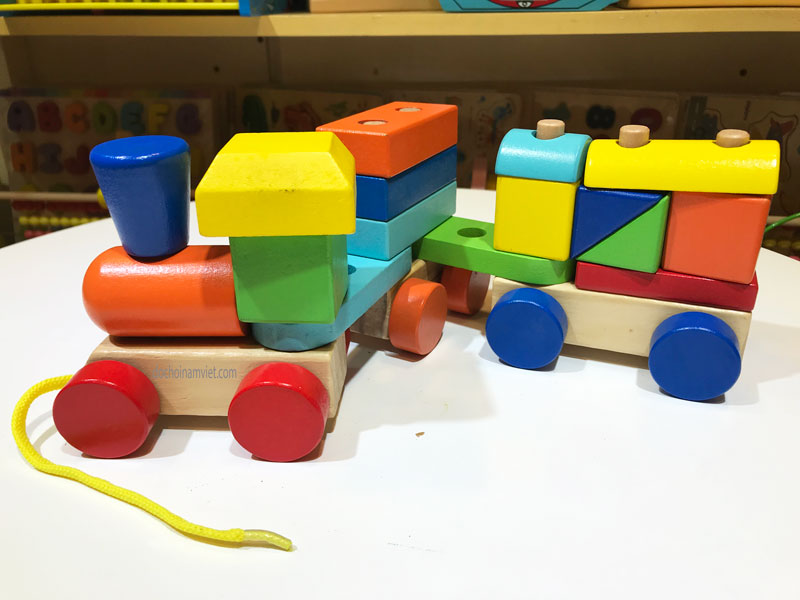 Xe lửa kéo lắp ráp 3 toa đồ chơi gỗ cho bé
