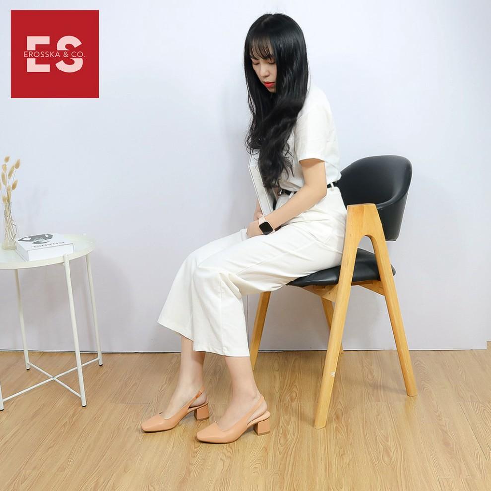 Giày cao gót Erosska mũi vuông gót hở phối dây quai mảnh cao 5cm màu bò - EL016