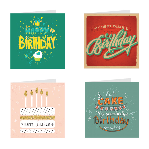 Thiệp sinh nhật Birthday - Combo 4c thiệp Grey 9x9cm (417)