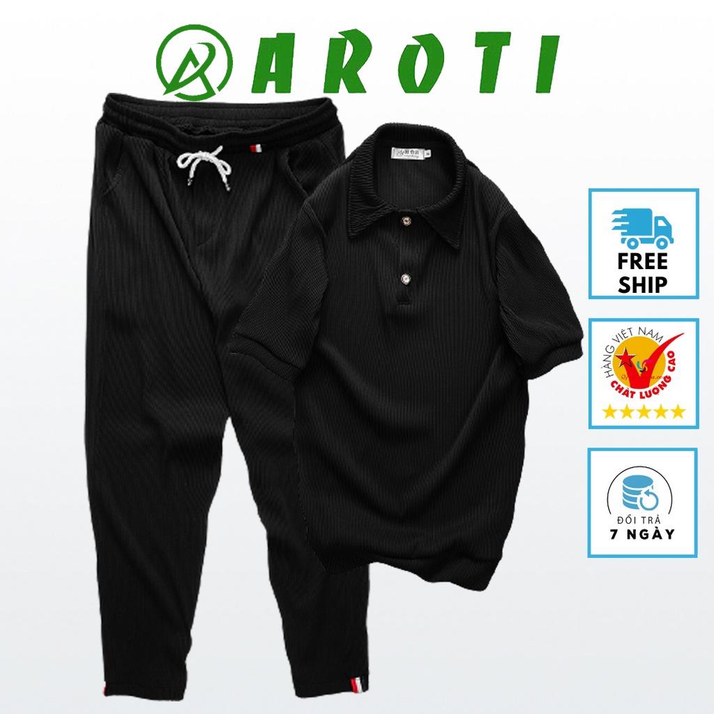 Bộ Đồ Nam Nữ Unisex AROTI Ngắn Tay Chất Vải Cotton Hàn Đẹp Cao Cấp, Co Giãn Tốt, Mặc Siêu Mát Và Thoải Mái  B600-Đ