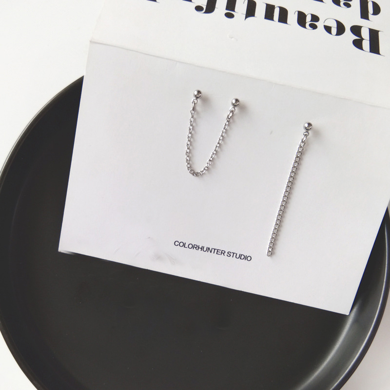 Bông tai khuyên tai mắt xích bất đối xứng style unisex