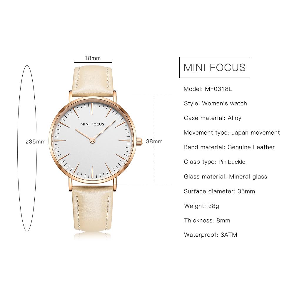 Đồng hồ thời trang nữ với dây da chống thấm nước 3ATM dành cho doanh nhân MINI FOCUS Women Quartz