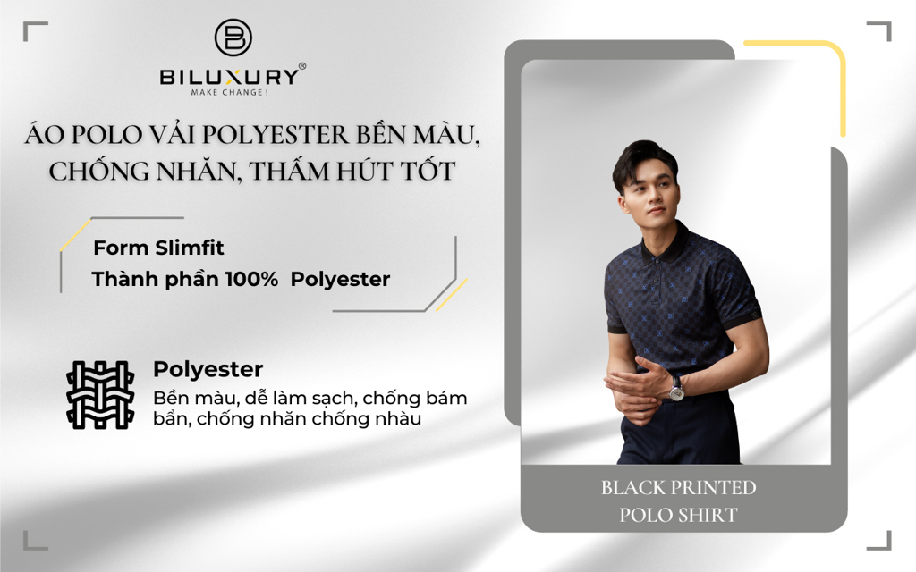 Áo Polo Vải Polyester Bền Màu, Chống Nhăn, Thấm Hút Tốt 7APCH004DEN