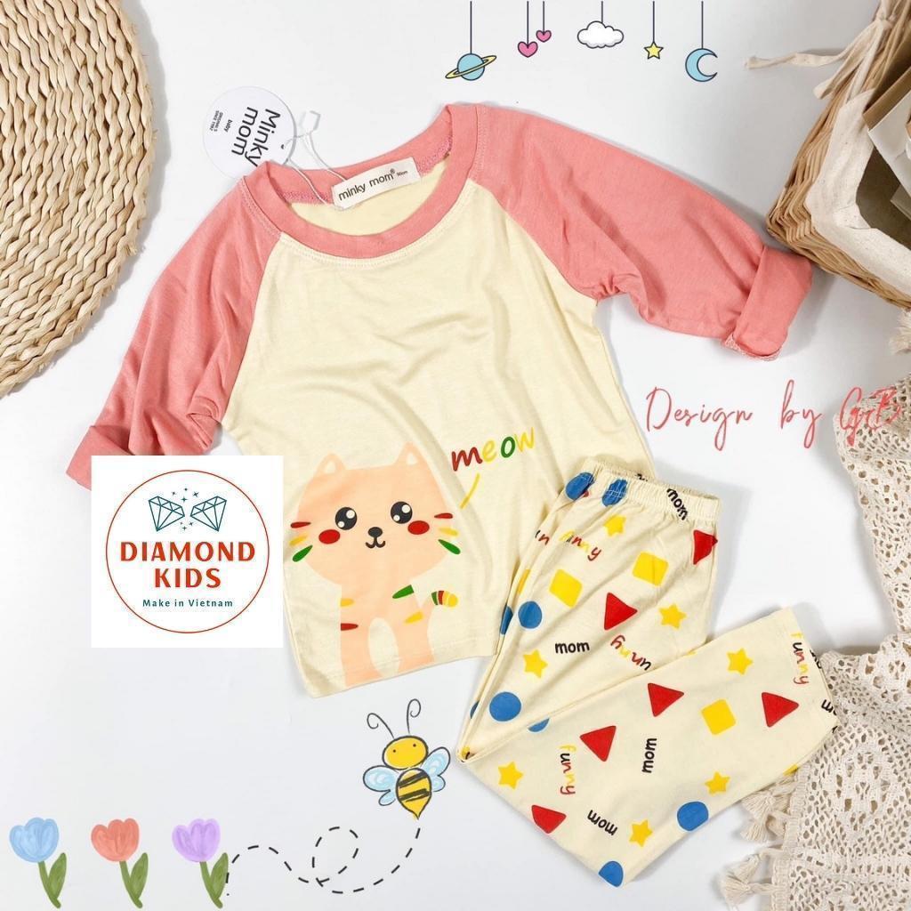 Bộ Quần Áo Dài Tay MINKY MOM Thun Lạnh cho Trẻ Em Bé Trai Bé Gái In Hình Dễ Thương vải mềm mịn thoáng mát TD.10