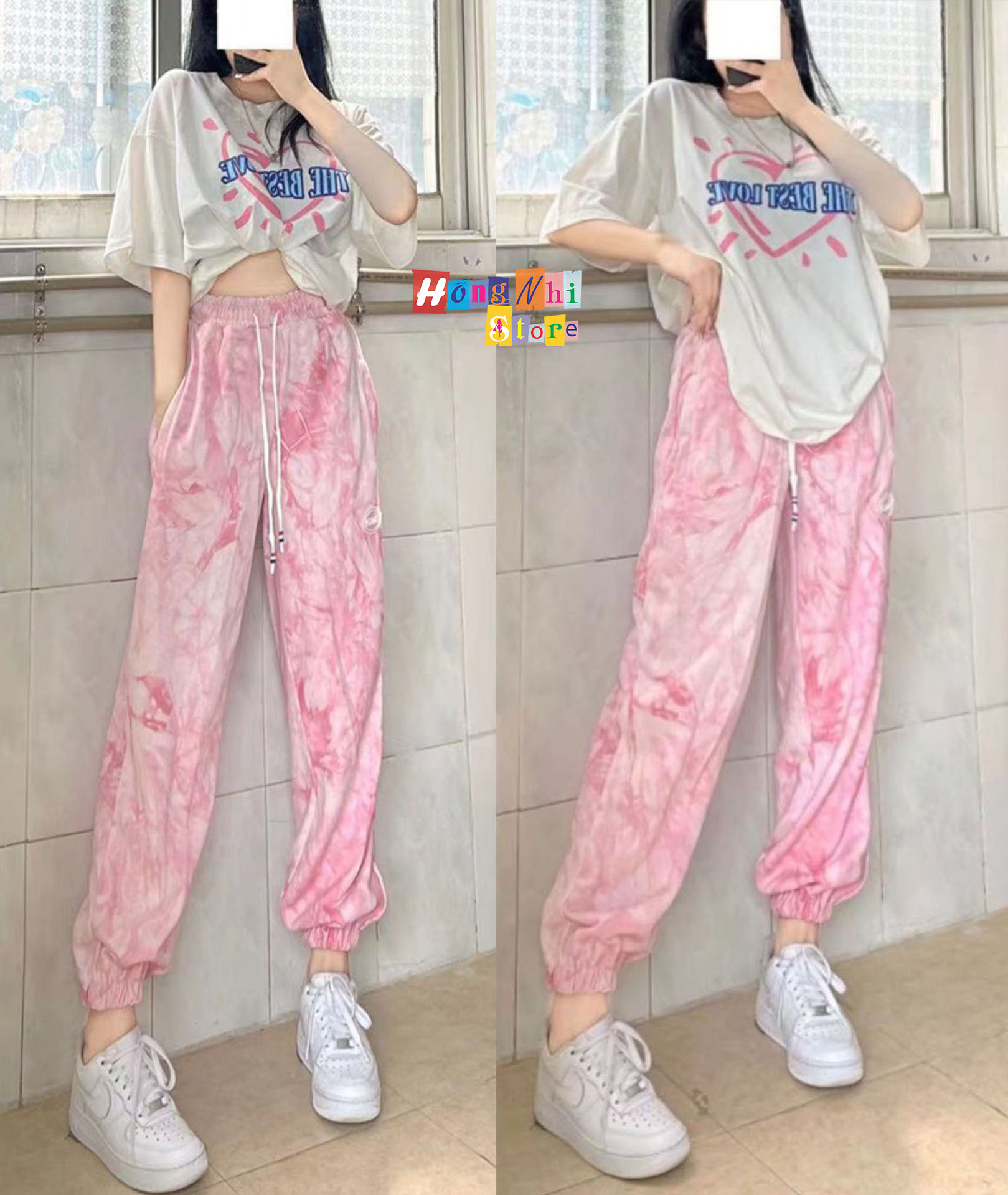 Quần Jogger 3D Ulzzang Unisex Jogger Loang Màu Bo Lai Hồng V2 - MM