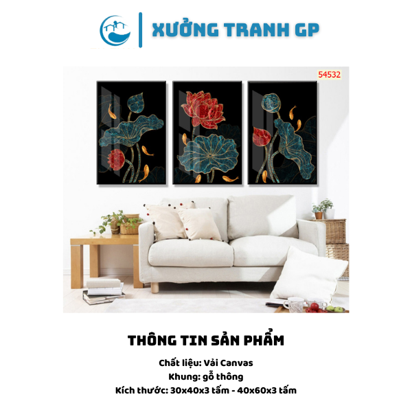 Tranh Canvas Treo Tường - Bộ 3 Tấm Hoa Sen