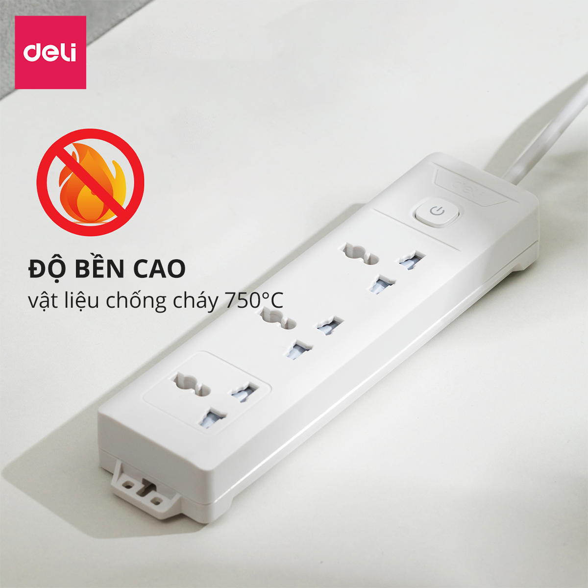 Ổ Cắm Điện Tích Hợp Cổng USB Đa Năng Deli , 2-6 Lỗ Cắm Đầu 3 Công Suất 2500W, Dây 2-5M Tiện Dụng, An Toàn, Chống Cháy Nổ