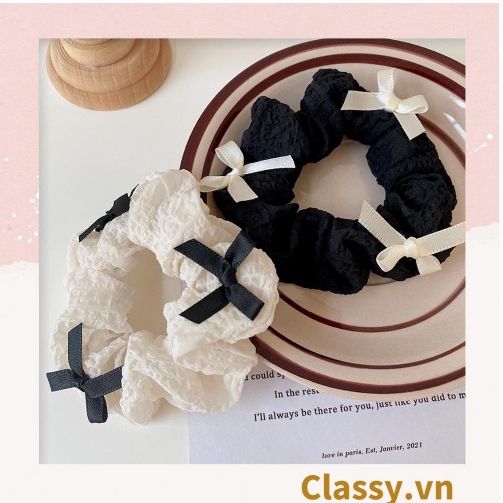 Dây cột tóc Classy scrunchies 2 màu trắng đen có gắn nơ xinh xắn PK774