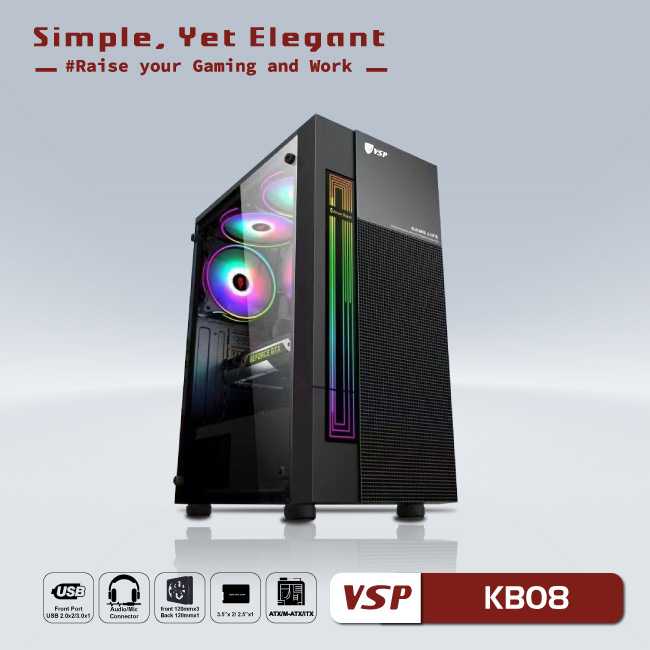 Vỏ case máy tính gaming KB08 - Hàng Chính Hãng