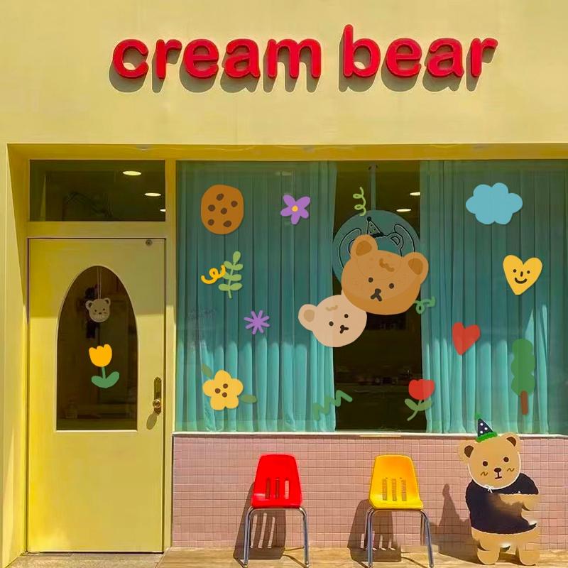 HÌNH DÁN BEAR CUTE TRANG TRÍ GƯƠNG CỬA HÀNG CUTE