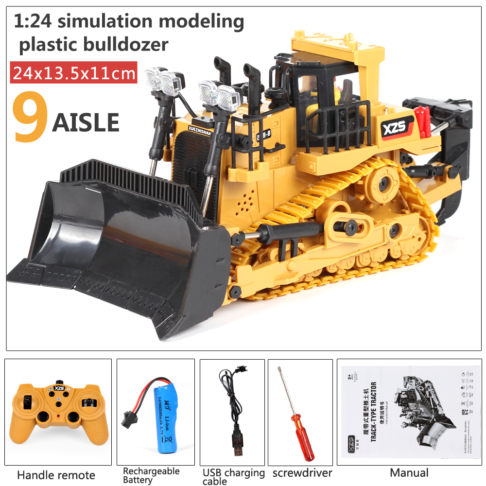 Xe ủi đất điều khiển từ xa 9 kênh BC1032 đồ chơi trẻ em 9 Channel Plastic Bulldozer / Xe công trình điều khiển từ xa