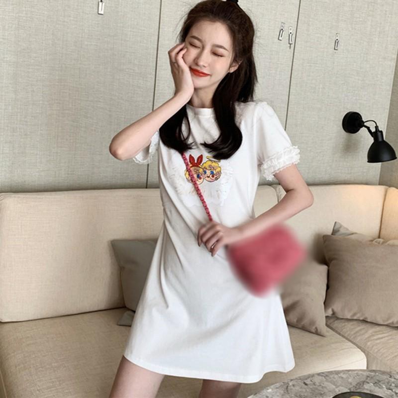 Đầm Chữ A Ngắn Tay In Họa Tiết Hoạt Hình Dành Cho Nữ