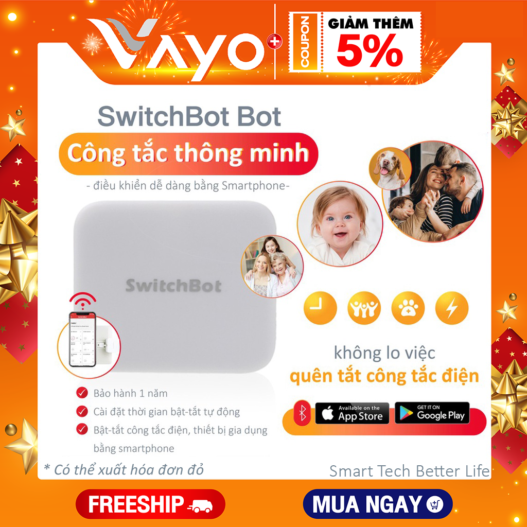 Công tắc thông minh, công tắc điều khiển từ xa SwitchBot Bot, chính hãng, không dây, điều khiển qua app, tương thích với Alexa, Google Home, HomePod and IFTTT