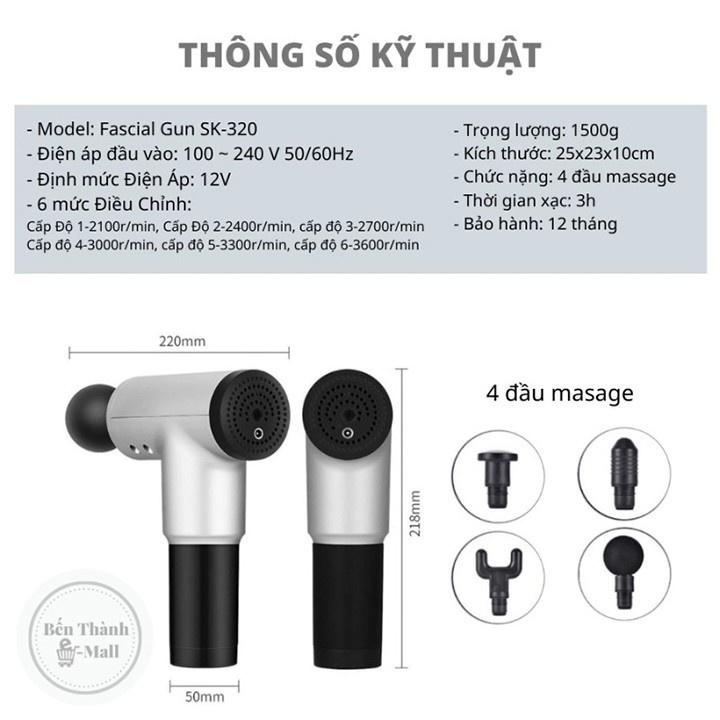 Máy massage cầm tay 4 đầu 6 chế độ giảm nhức mỏi vai gáy, đau giãn cơ