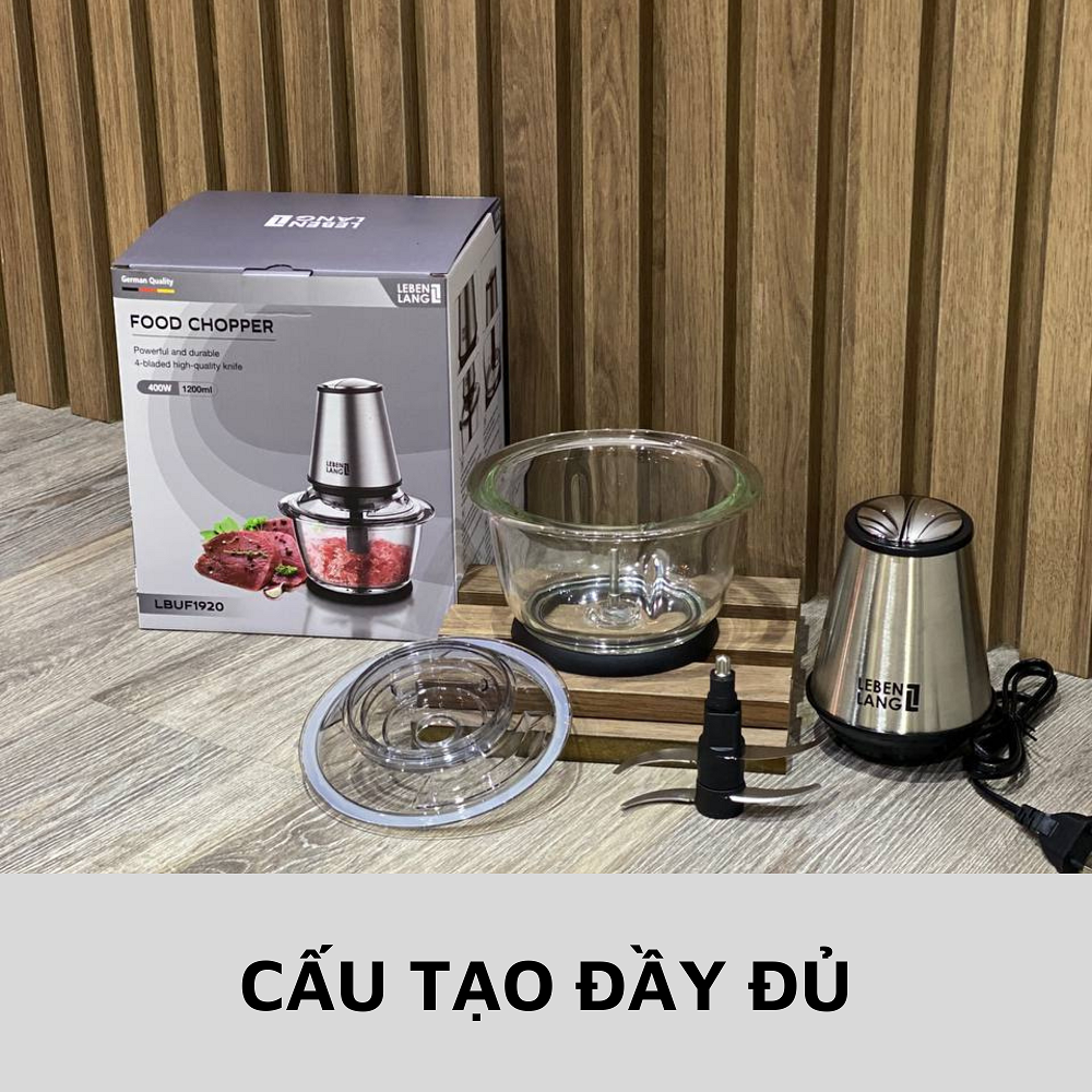 Máy xay thịt đa năng LEBENLANG cối thủy tinh, công suất 400W, dung tích 1200ml, model LBUF1920 - hàng chính hãng