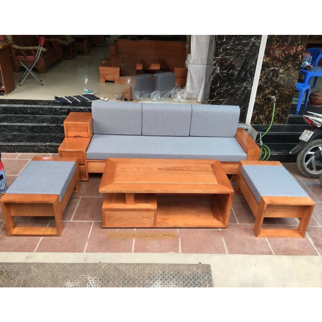 Combo sofa gỗ sồi có nệm ms 12.5