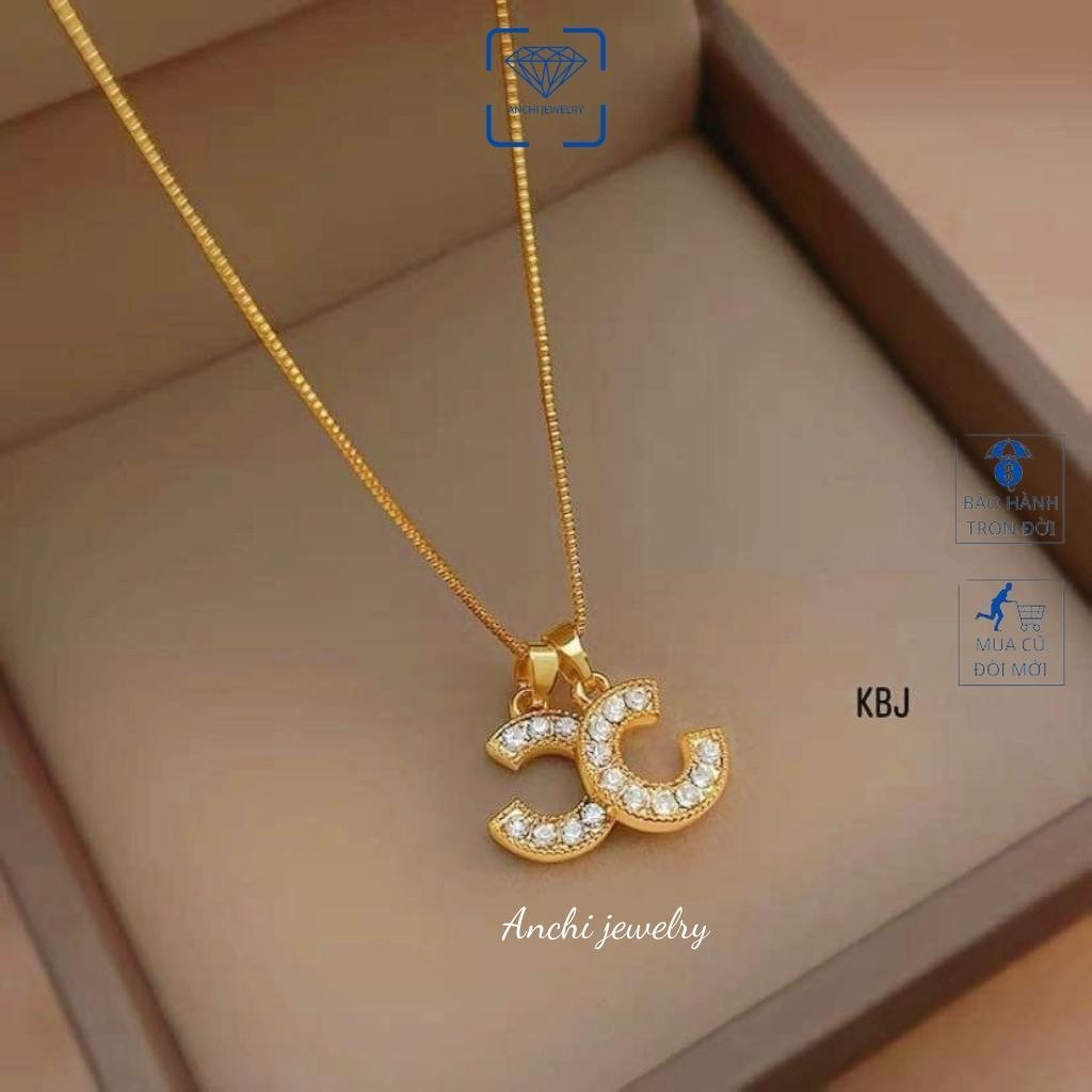 Vòng cổ nữ kèm mặt chữ C - bạc 925 mạ vàng thời trang, anchi jewelry, quà tặng bạn gái