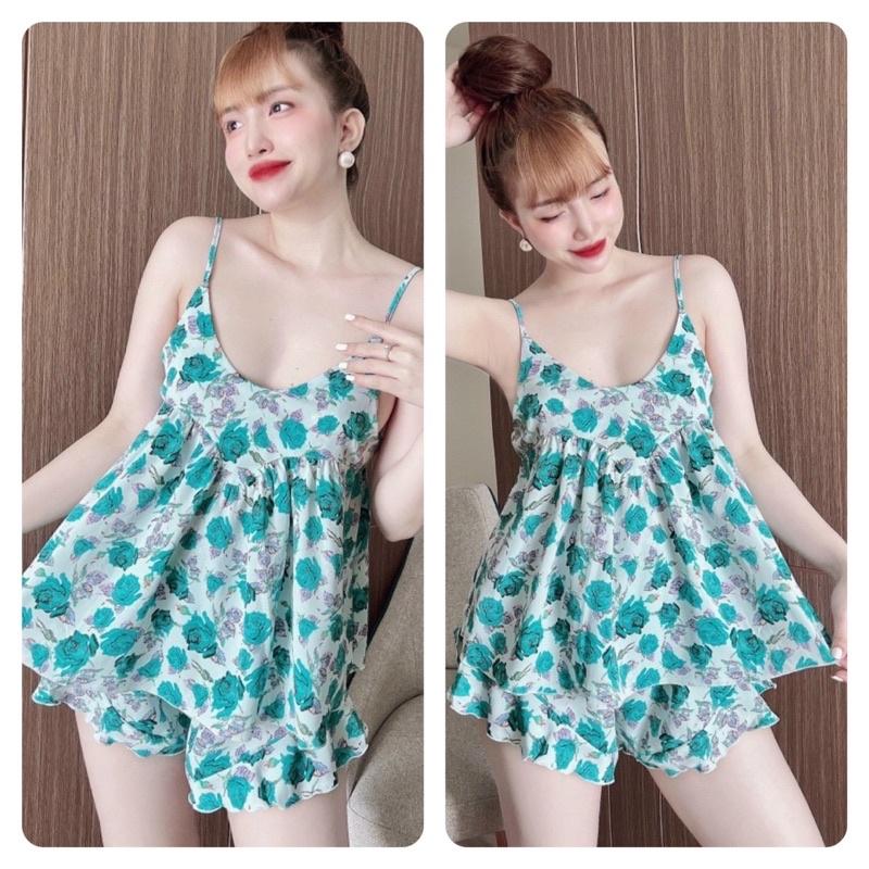 Đồ Ngủ Nữ Lụa 2 Dây, Bộ Mặc Nhà BIGSIZE Nữ Mango viền bèo, Freesize 40-65kg, tuỳ chiều cao - HÌNH SÀN CHỤP THẬT - 4