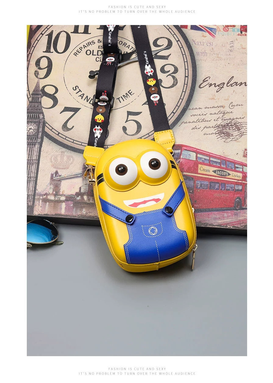 Túi đeo chéo da hình Minion, chất liệu cao cấp,ảnh thật tự chụp (KT 7*13*20cm)