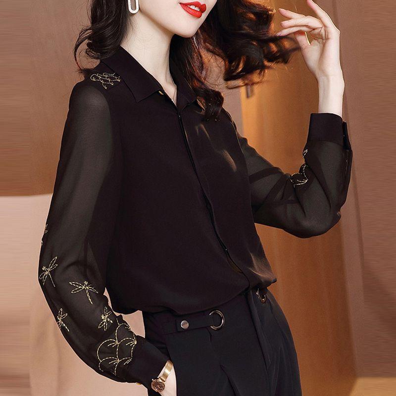 Áo Sơ Mi Nữ Công Sở Đen Phối Ren Thêu Ngọt Ngào SM15 - Hàng Quảng Châu Cao Cấp