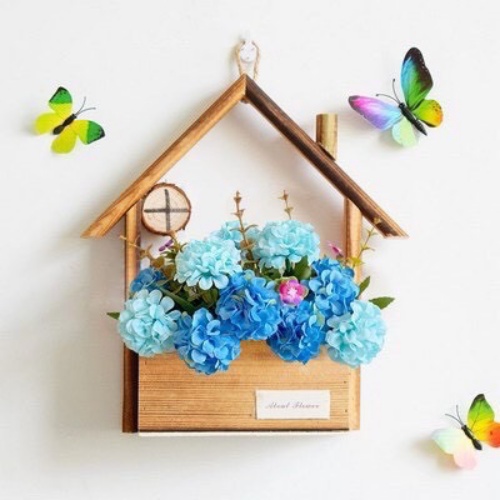 Giỏ hoa treo tường hình ngôi nhà gỗ decor trang trí nhà cửa kích thước 27cmx17.5cmx9.4cm - Lẵng Hoa Đẹp Cắm Sẵn Tặng Kèm Móc Dính 3D